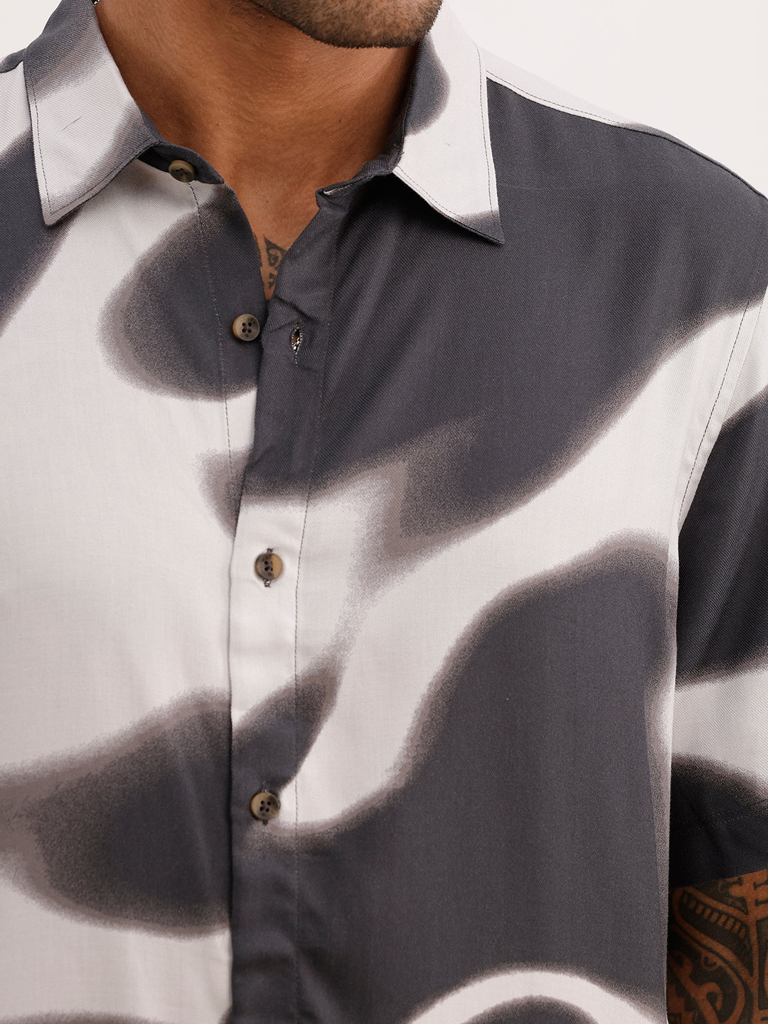 Slim Fit AOP Half Sleeve Shirt | Black | WSH02HSSL0155S