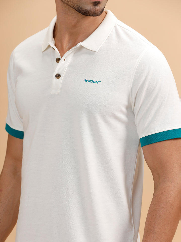 Contrast Details Regular Fit Polo T-Shirt | White