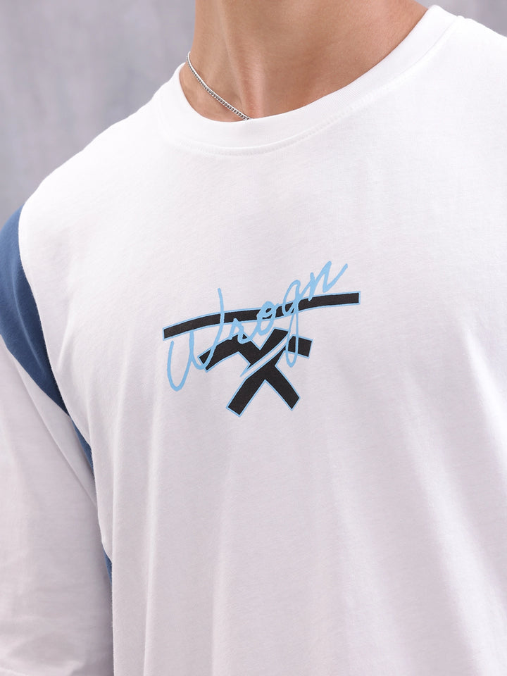 Retro Colourblock Oversized Fit T-shirt With Print | White