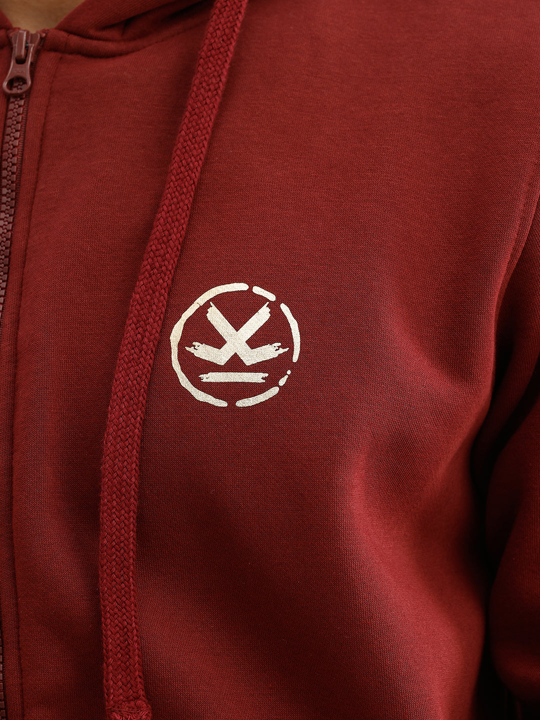 Classic Foil Printed Zipper Hooded Sweatshirt | Maroon