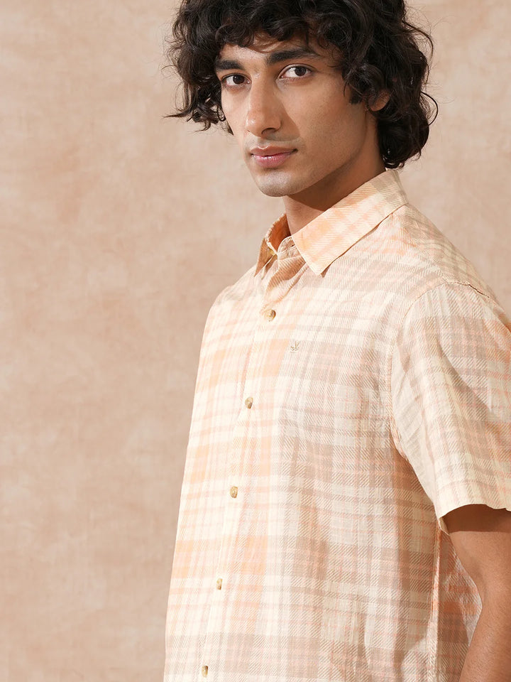 Printed Patchwork Shirt | Peach