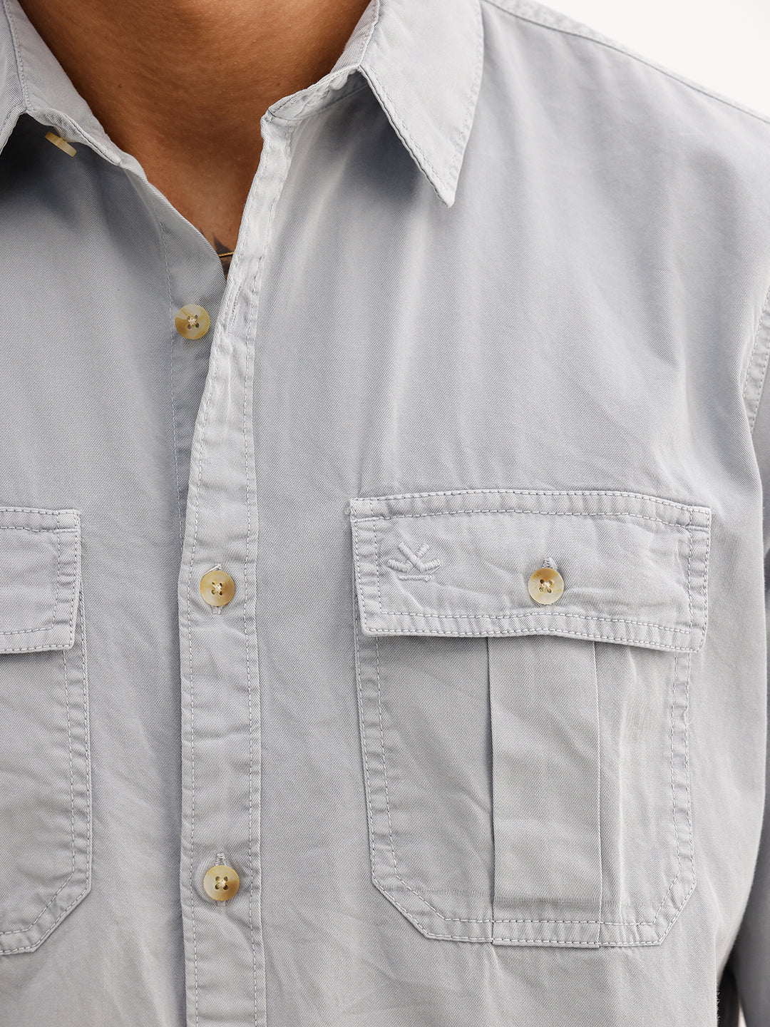 Solid Regular Fit Double Pocket Shirt | Grey