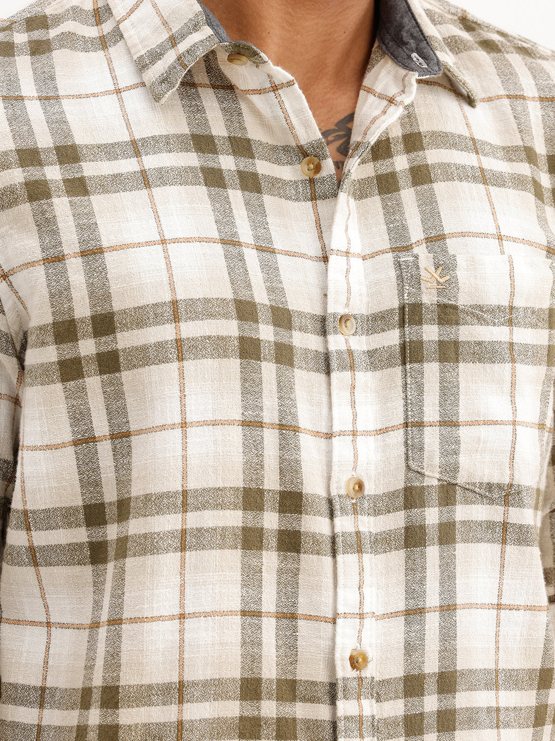 Slim Fit Checkered Full Sleeve Shirt | Olive