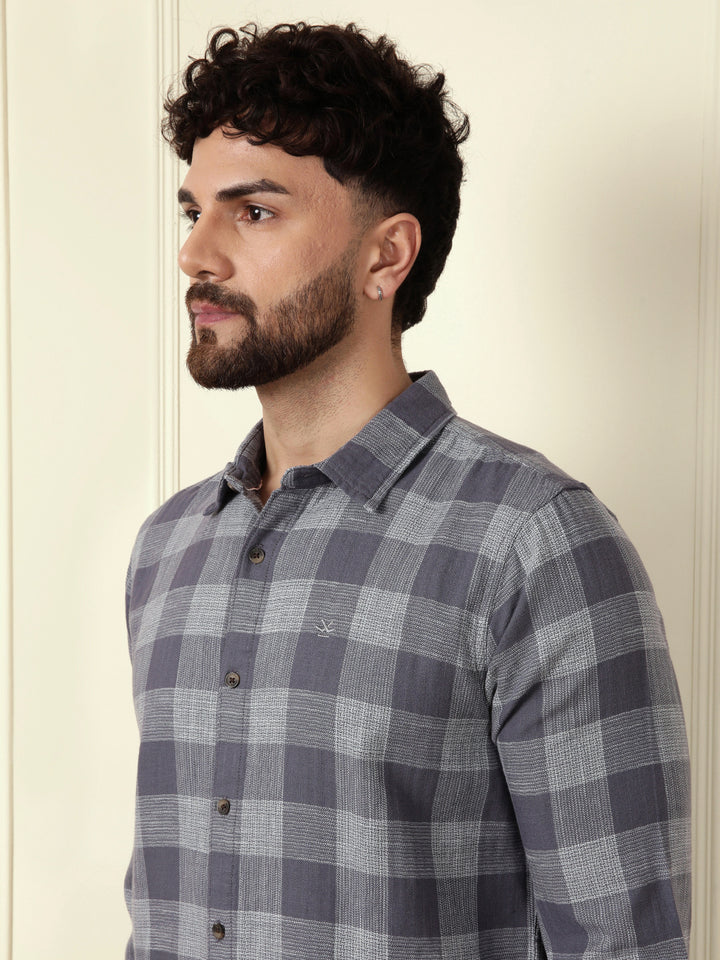 Textured Tonal Check Shirt | Blue