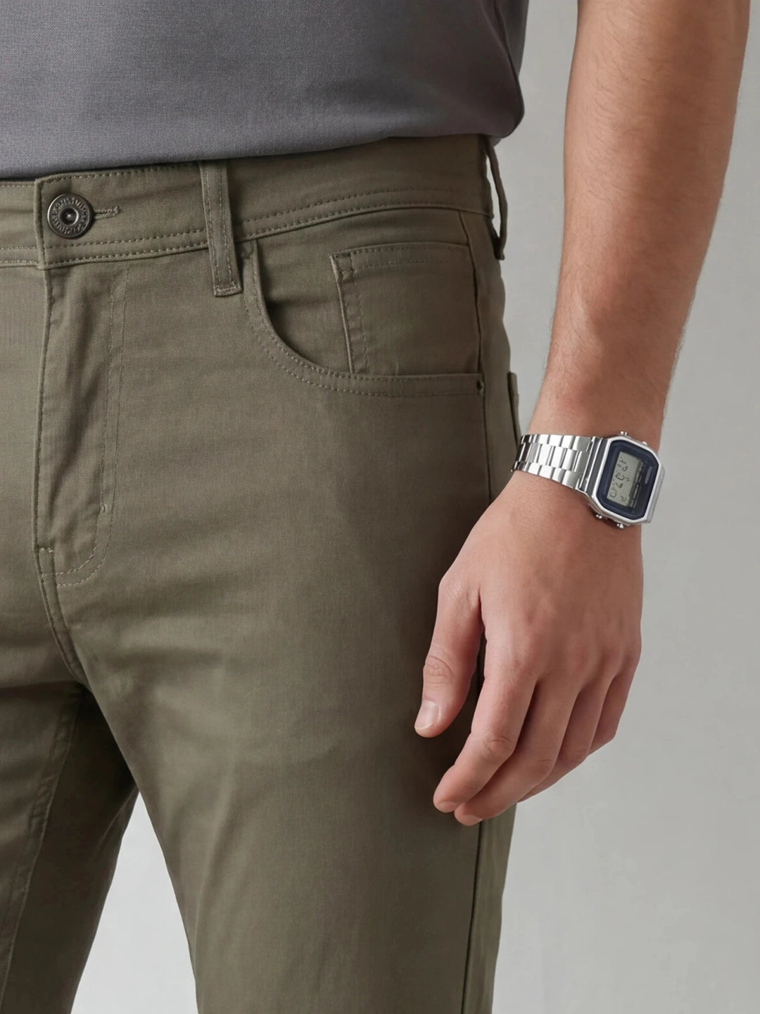Solid Slim Fit Trouser | Olive