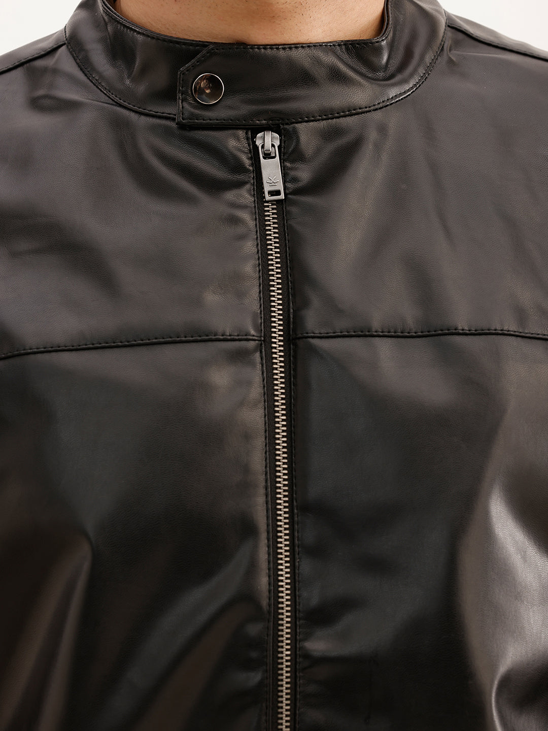 Solid Slim Fit Zipper Jacket | Black