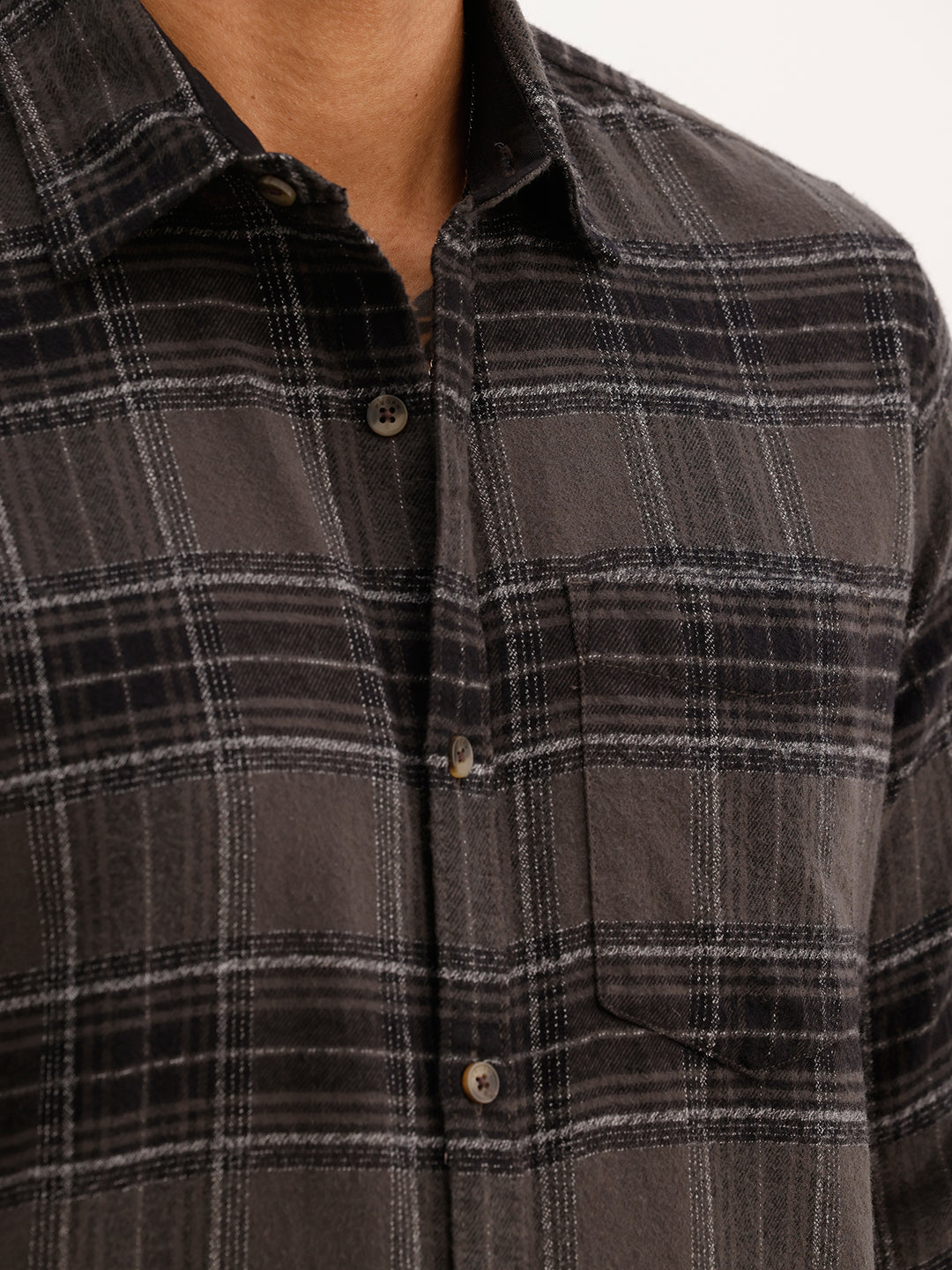 Slim Fit Full Sleeve Checkered Shirt | Dark Grey