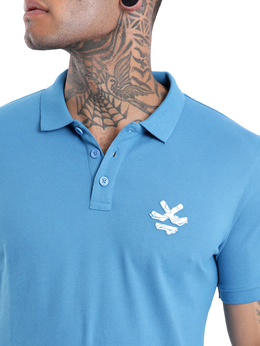 Solid Blue Logo Polo T-Shirt