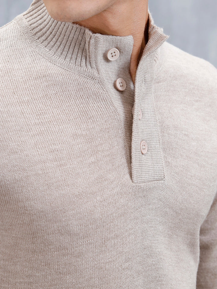 Men's Solid Slim Fit Pullover | Cream