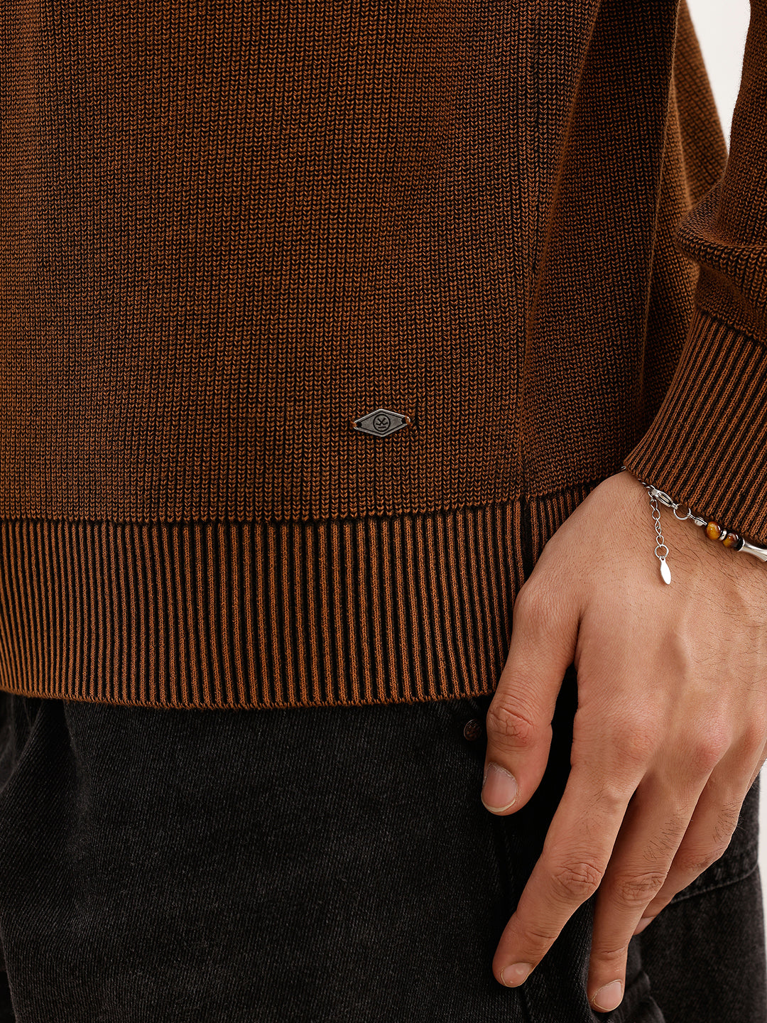 Solid Regular Fit Knitted Sweater | Beige