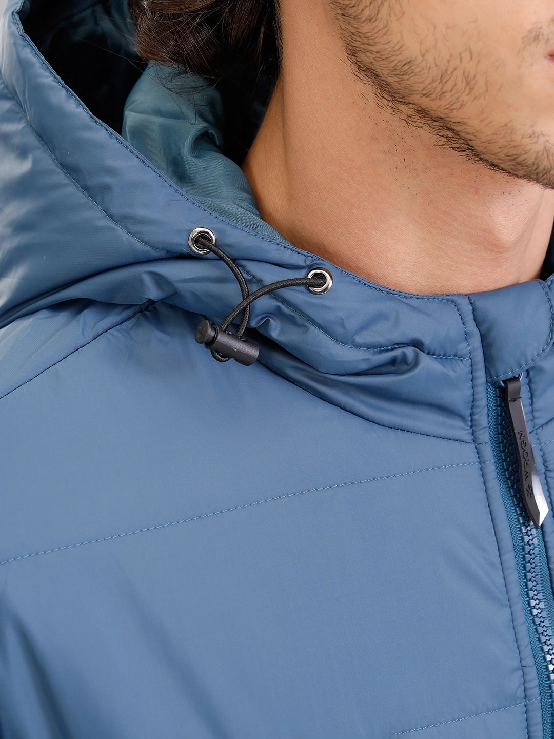 Quilted Hoodie Jacket With Tape Detail At Front I Blue