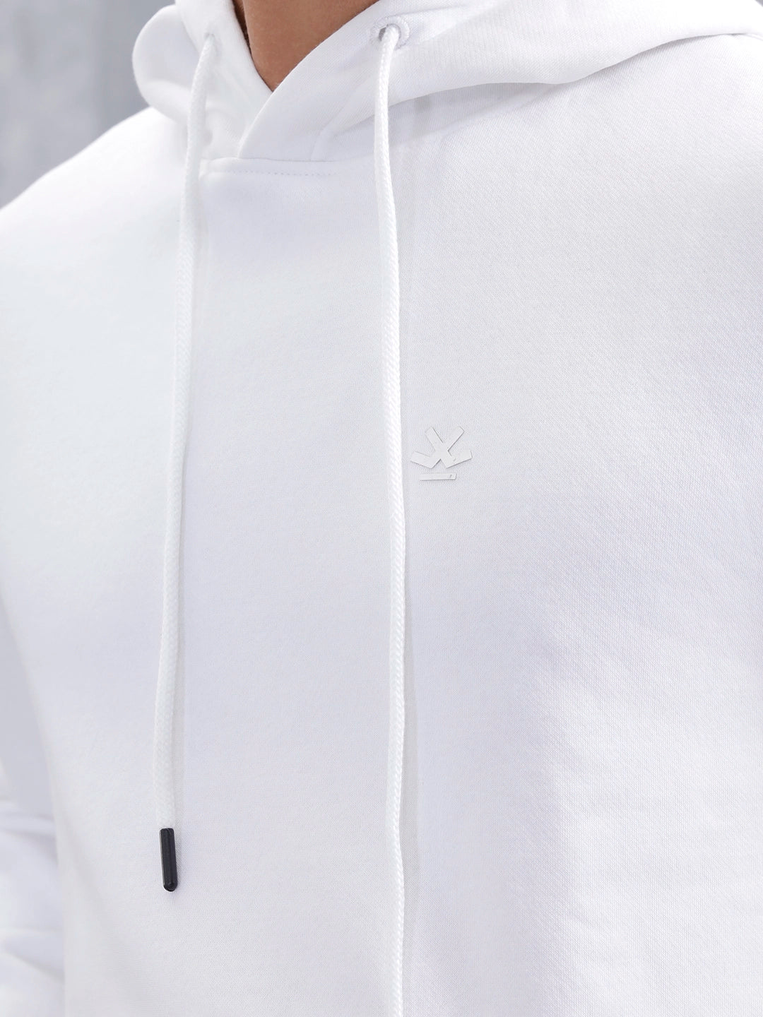 Solid Casual Slim Fit Hooded Sweatshirt | White