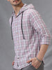 Hooded Checks Long Sleeve Pink Shirt