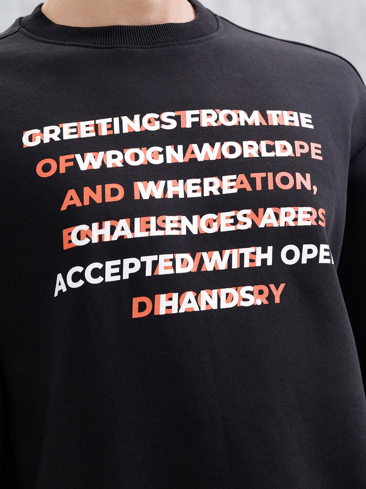 Graphic Printed Casual Sweatshirt For Men | Black