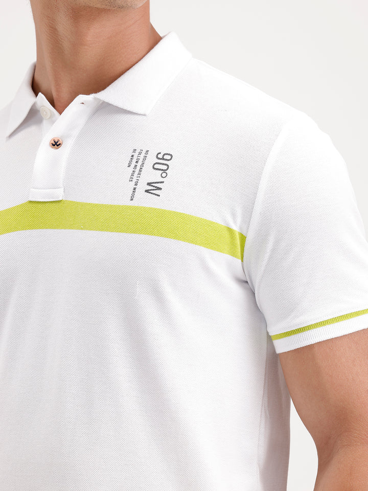 Classic Slim Fit Placement Printed Polo T-Shirt  | White