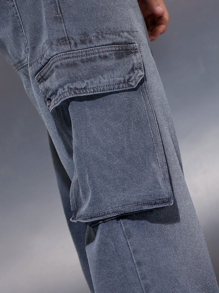 Charcoal loose Fit Cargo Denim | Grey
