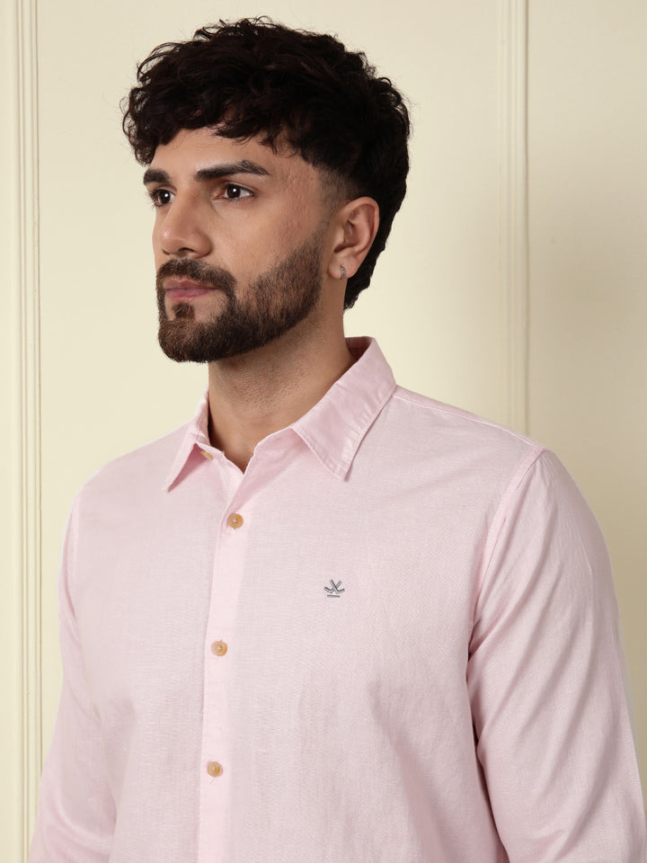 Solid Linen Blend Shirt | Pink