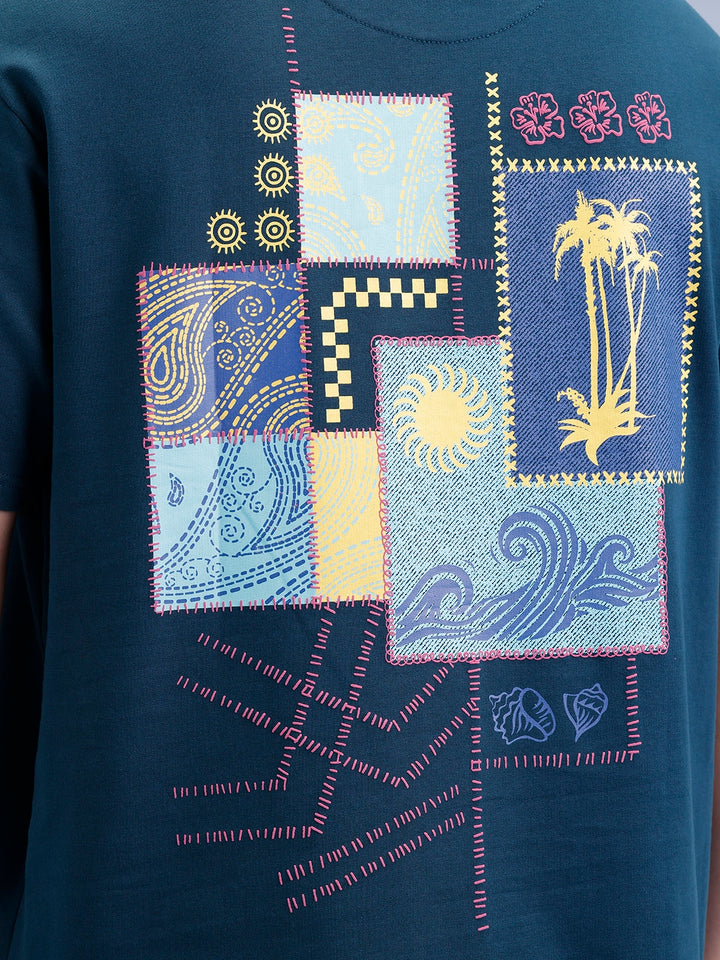 Oversized Back Printed T-Shirt  | Teal