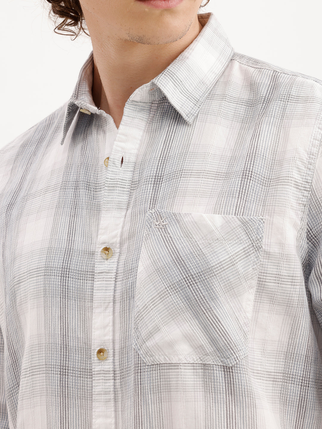 Slim Fit Checkered Shirt  | White
