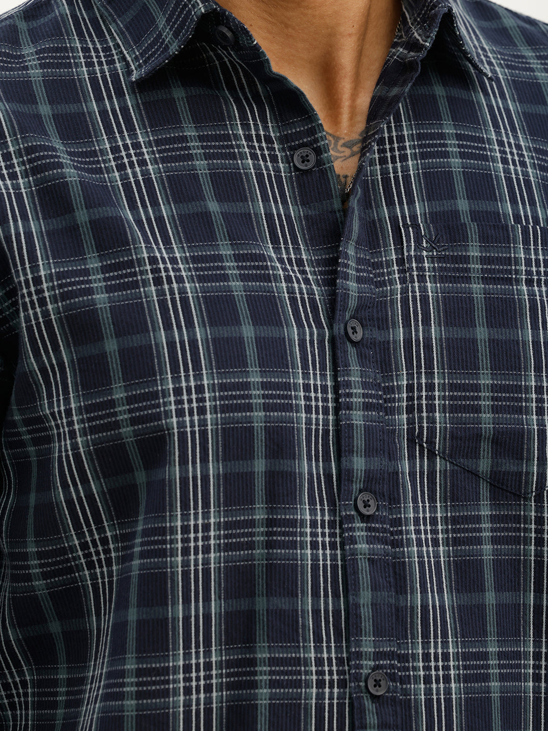 Classic Regular Fit Checkered Shirt | Navy Blue
