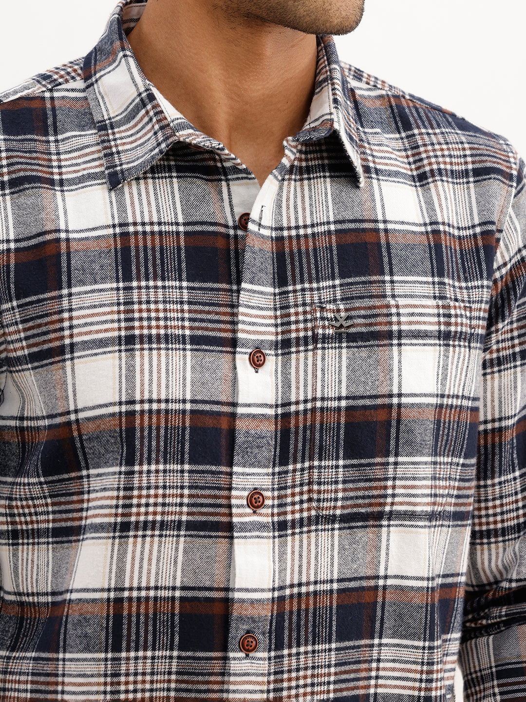 Slim Fit Flannel Full Sleeve Shirt | Navy Blue