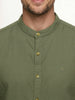 Solid Slim Fit Mandrin Collar Shirt | Olive