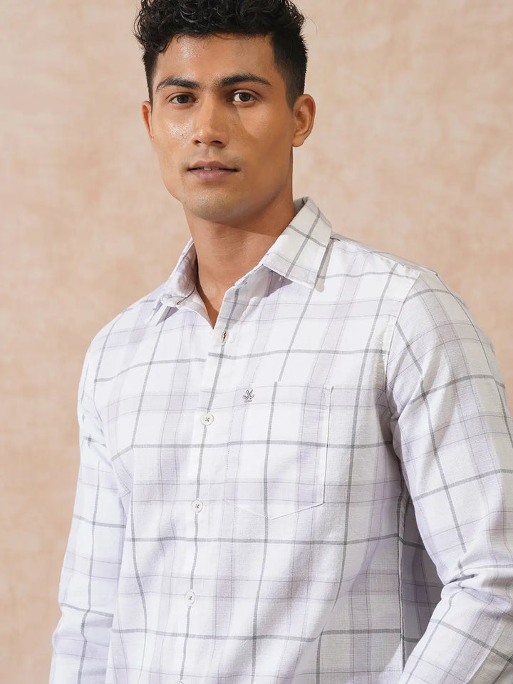 Checked Cotton Slub Shirt | White