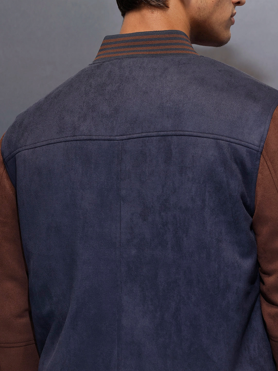Two-tone suede finish jacket | Navy Blue