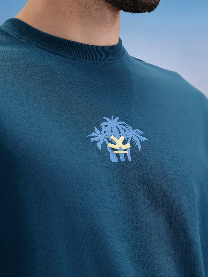 Oversized Fit Puffer Back Printed T-Shirt | Teal