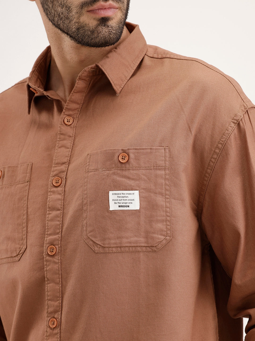 Oversized Solid Double Pocket Shirt | Khaki