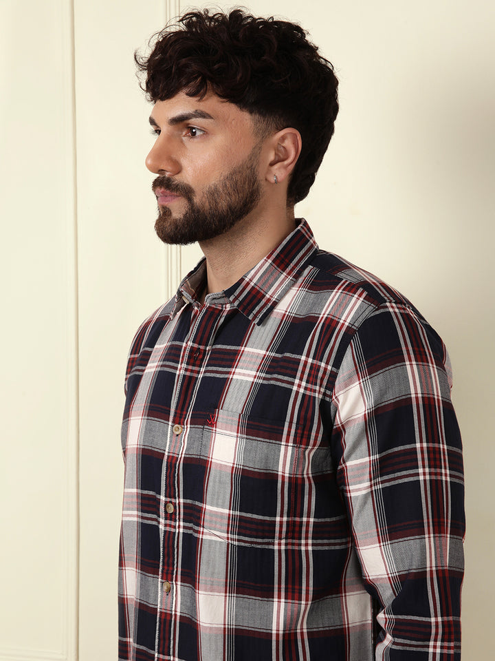 Large Scale Checks Cotton Shirt | Navy Blue
