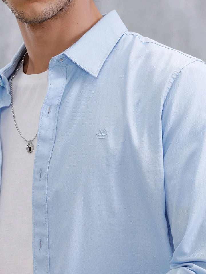 Cotton Dobby Slim Fit Shirt | Light Blue