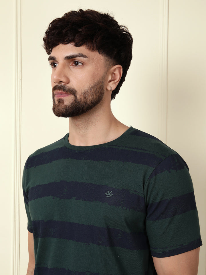Casual Slim Fit Striped T-Shirt | Green