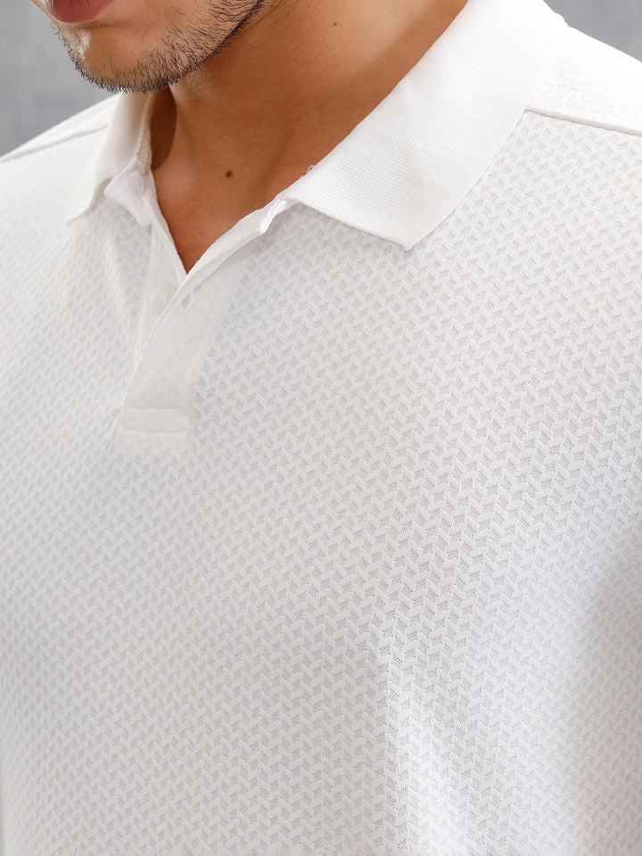 Solid Textured Slim Fit Polo T-Shirt | White