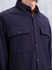 Men's Casual Solid Double Pocket Oversized Fit Shirt | Black