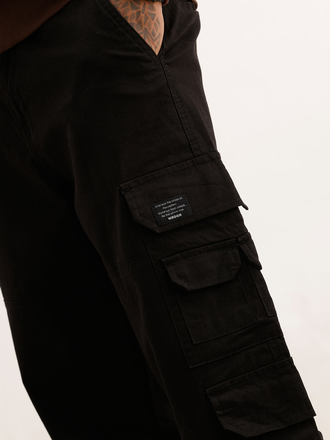 Solid Loose Fit Cargo Trouser | Black