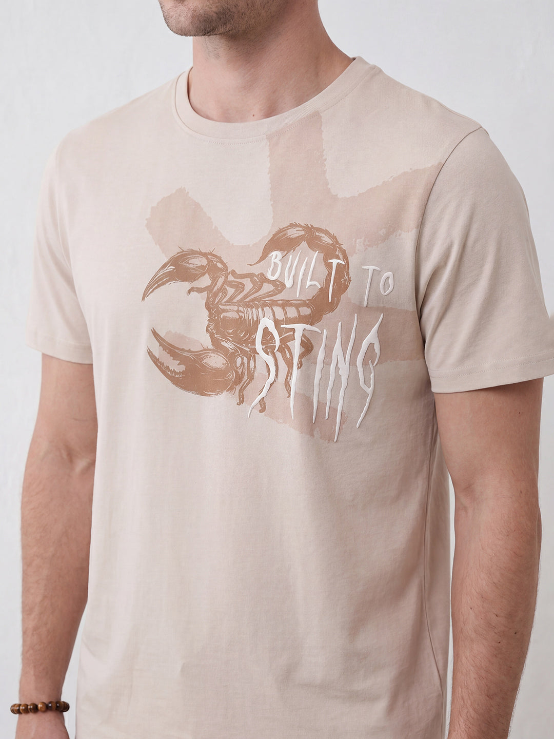 Slim Fit Placement Printed T-Shirt | Beige