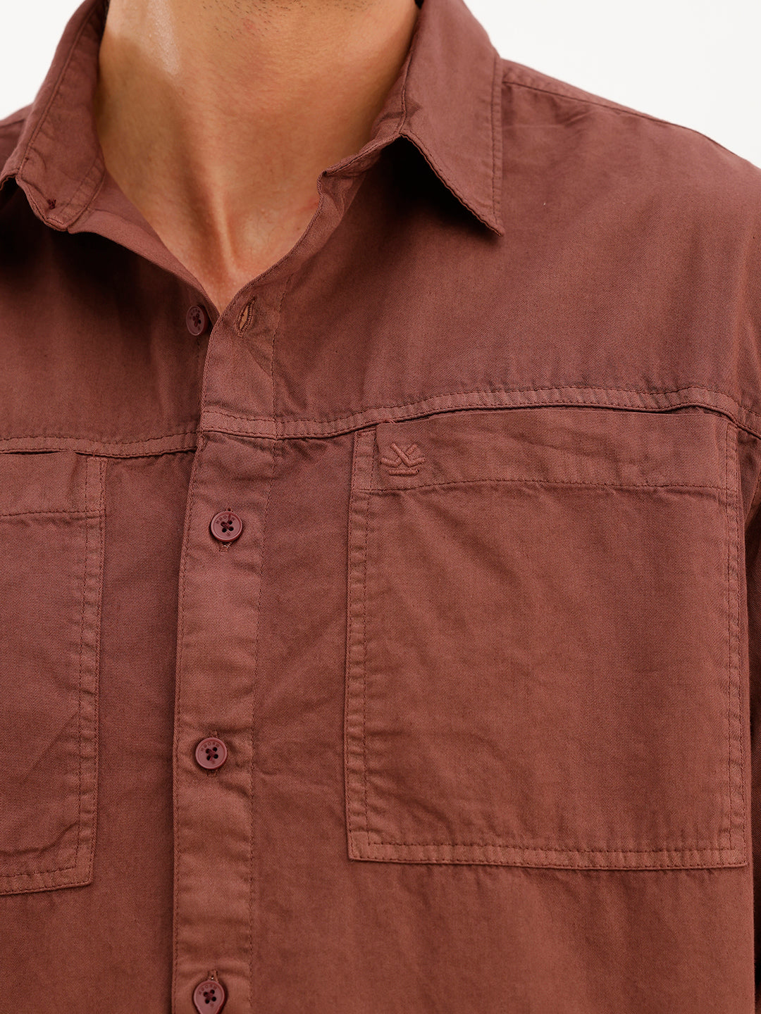 Comfort Fit Double Pocket Overdyed Shirt | Brown