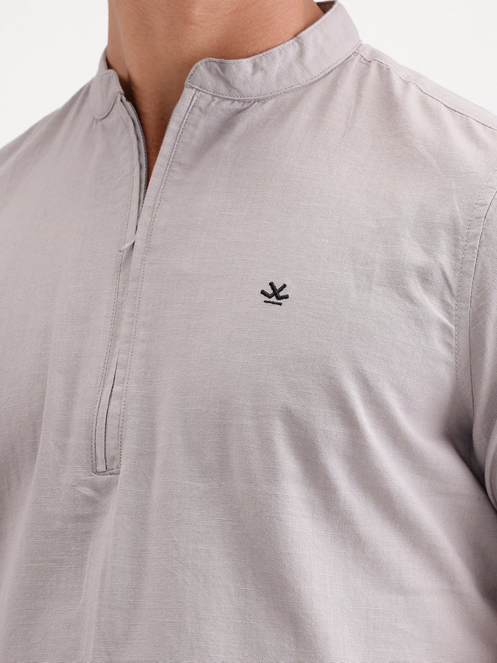 Classic Regular Fit Mandrin Collar Shirt | Grey