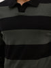 Slim Fit Striped Full Sleeve Polo T-Shirt | Black
