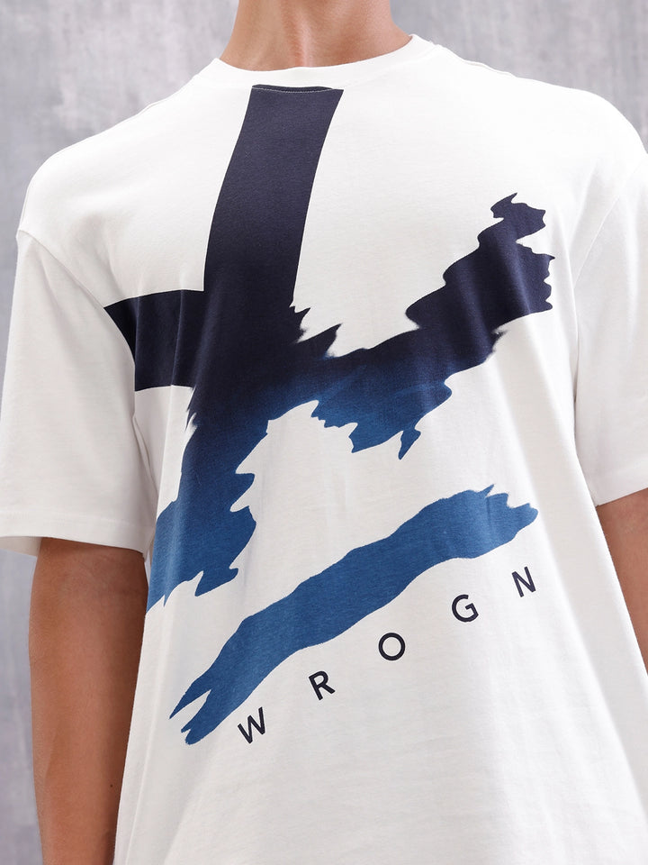 Oversized Graphic T-Shirt By Wrogn – Statement Placement Print | White