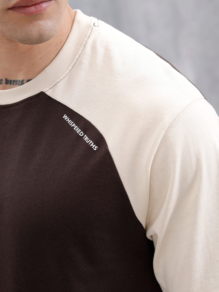 Wrogn Men's Casual Colorblocked T-Shirt  | Dark Brown