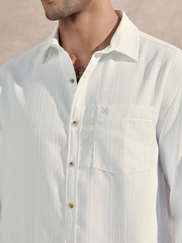 Textured Cotton Slub Comfort Fit Shirt | White