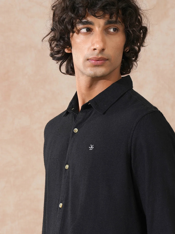 Linen Blend Slim Fit Shirt | Black
