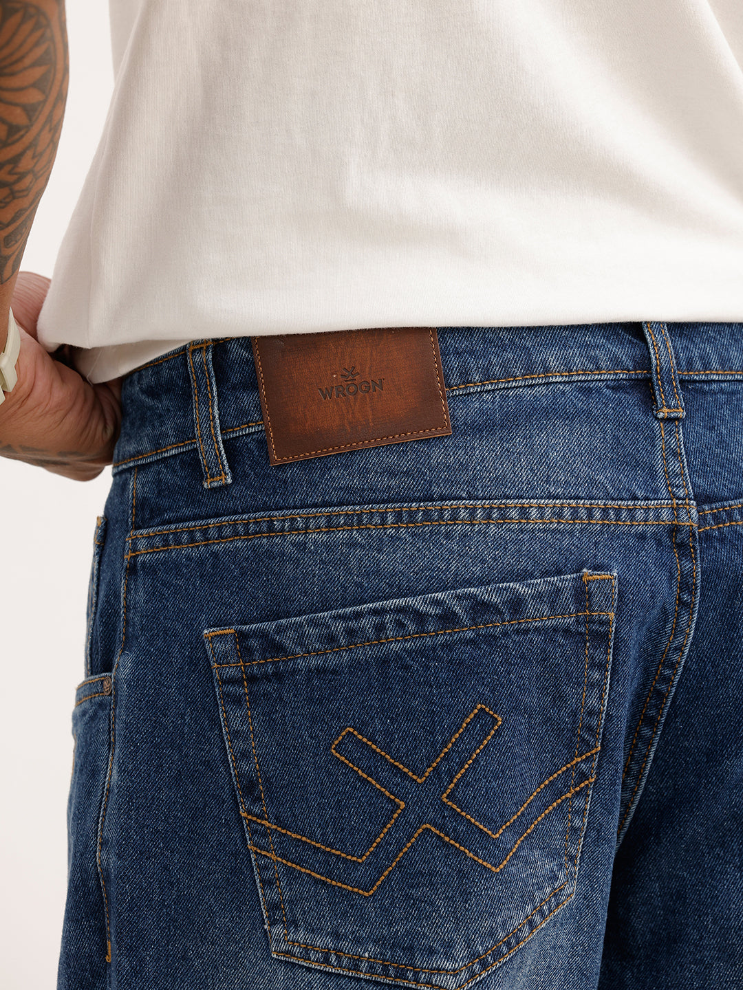Loose Fit Embroidery Detail Denim Jeans | Blue