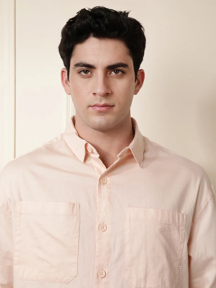 Peach Double Pocket Oversized Shirt