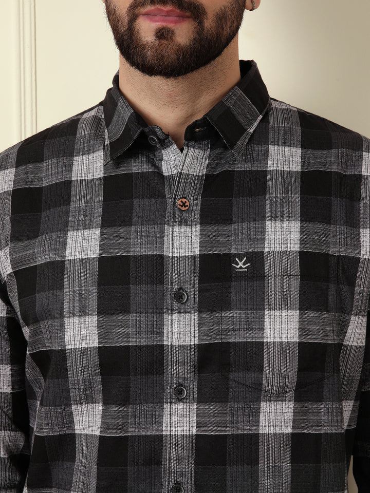 Premium Long Sleeve Checked Black Shirt