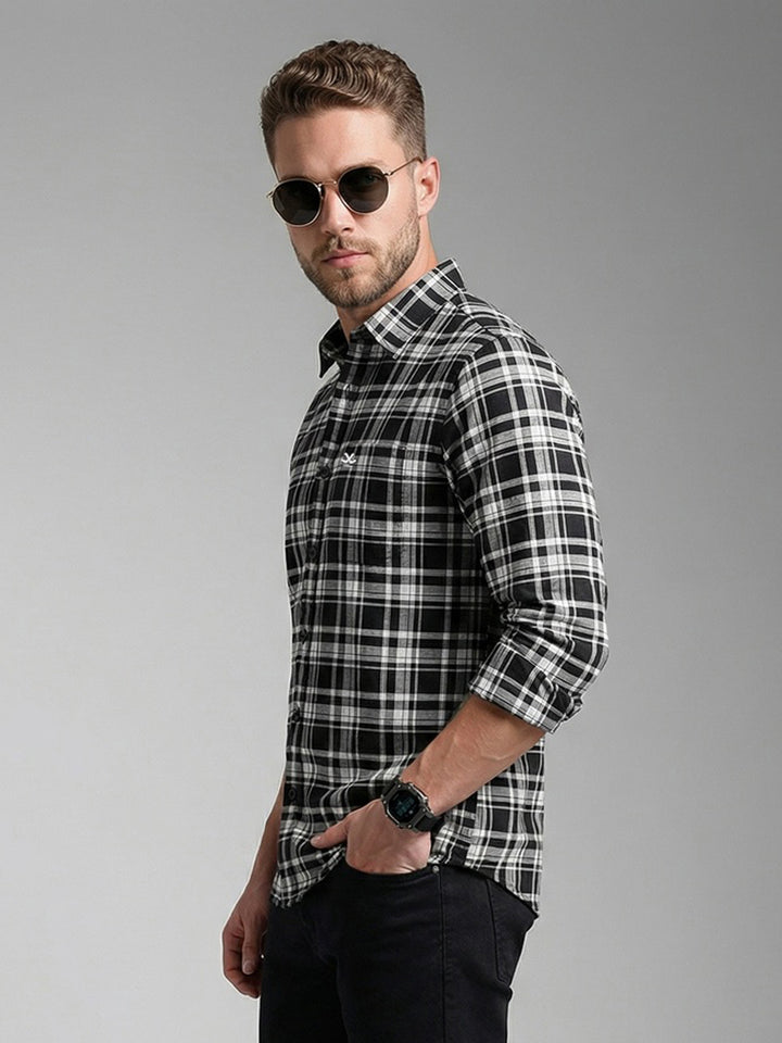 Regular Fit Checkered Shirt | Black