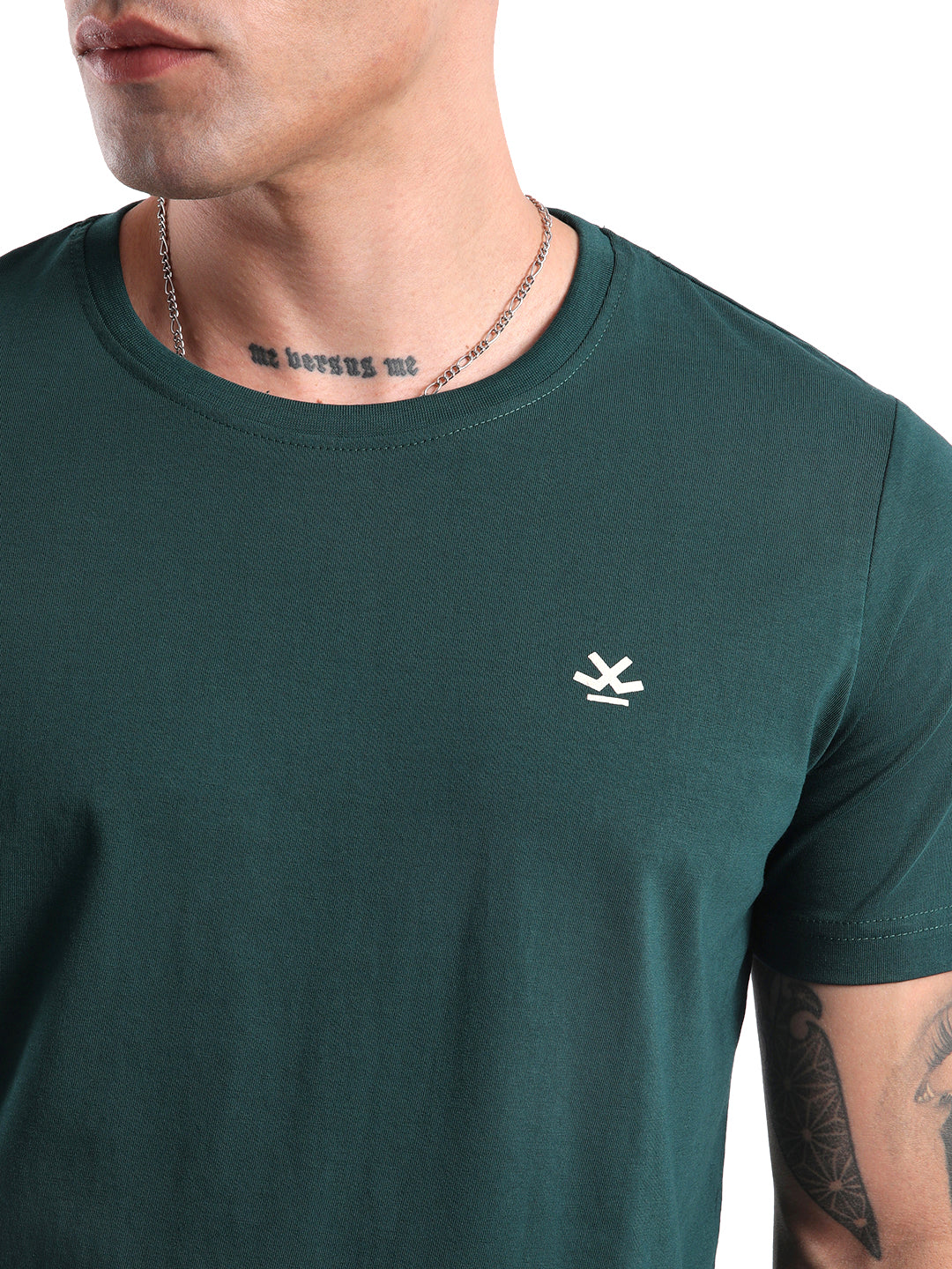 Solid Green Logo Print T-Shirt