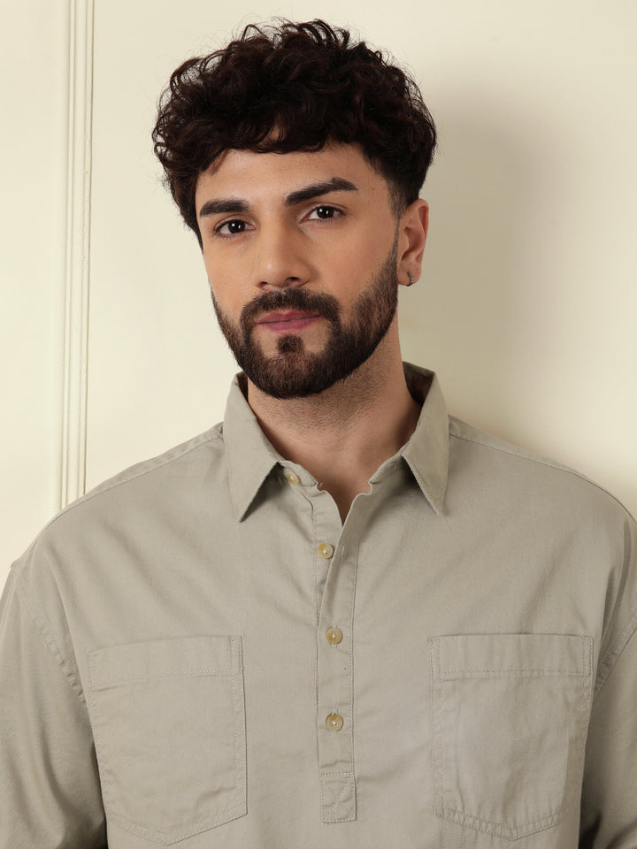 Popover Oversized Fit Shirt | Brown